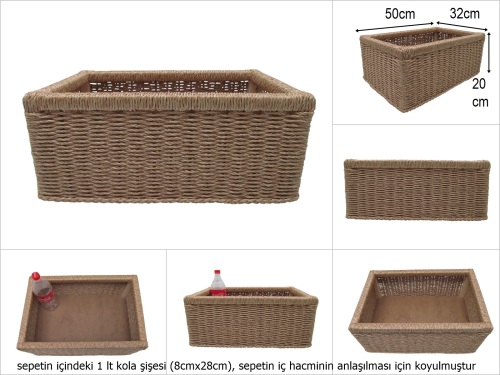 sd51156 ahşap kasa üzerine hasır görünümlü sentetik ip örülü organizer düzenleyici sepet - 