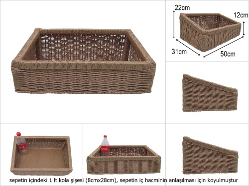 sd51167 ahşap iskelet kasa üzerine hasır görünümlü sentetik ip örülü önü alçak arkası yüksek teşhir sepeti - 
