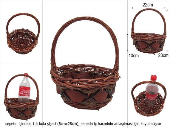 sd51171 dekoratif yuvarlak no1 üstten saplı kahverengi söğüt sepet - 1