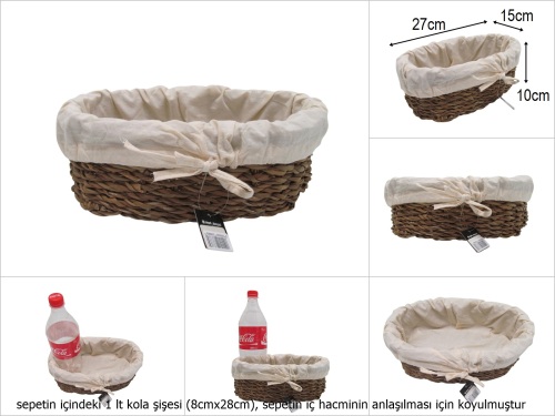 sd51186 dekoratif kumaşlı no1 oval hasır sepet - 