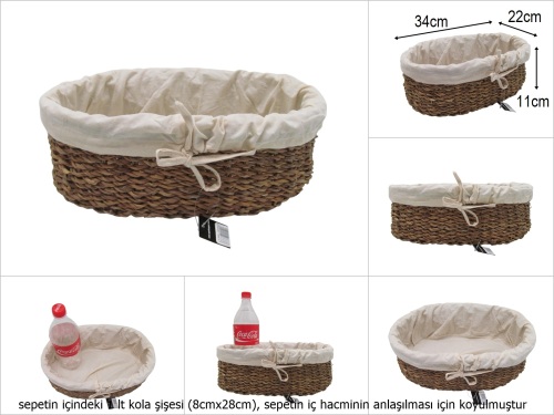 sd51187 dekoratif kumaşlı no2 oval hasır sepet - 