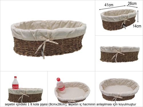 sd51188 dekoratif kumaşlı no3 oval hasır sepet - 