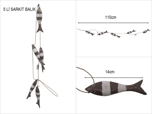 sd51199 ahşap 5 li sarkıt balık - 