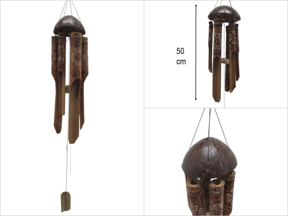 sd51209 hindistan cevizi çatılı çiçek desenli no2 bambu rüzgar çanı - 1