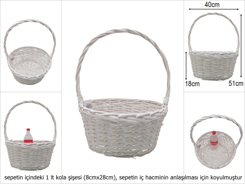 sd51279 üstten saplı yuvarlak mat beyaz sepet - 