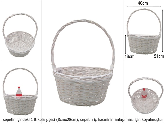 sd51279 üstten saplı yuvarlak mat beyaz sepet - 1