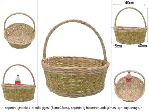sd51292 yuvarlak üstten saplı söğüt+kargı sepet - 