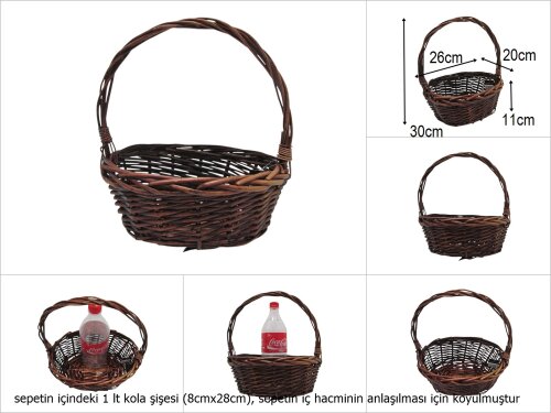 sd51299 no1 kahverengi oval üstten saplı hasır sepet - 
