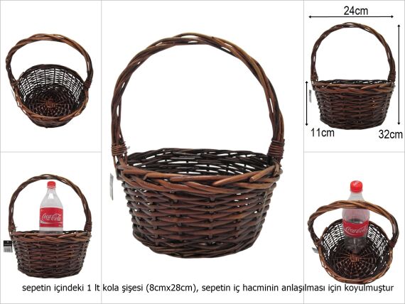 sd51302 no1 kahverengi yuvarlak üstten saplı hasır sepet - 1