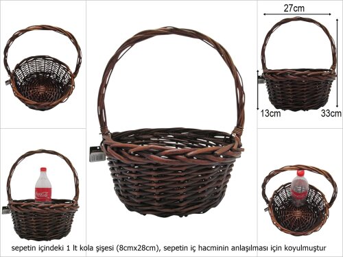 sd51303 no2 kahverengi yuvarlak üstten saplı hasır sepet - 