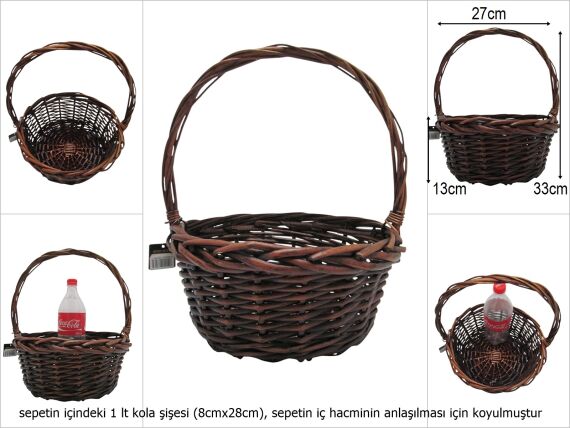 sd51303 no2 kahverengi yuvarlak üstten saplı hasır sepet - 1