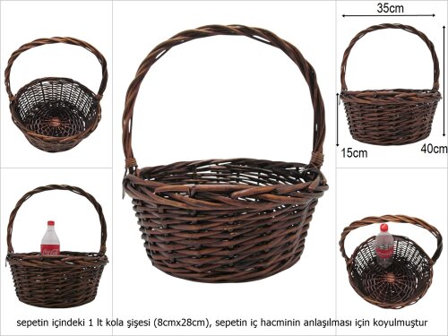 sd51304 no3 kahverengi yuvarlak üstten saplı hasır sepet - 