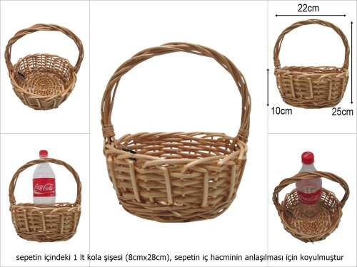 sd51308 no1 bal rengi dekorlu yuvarlak üstten saplı hasır sepet - 