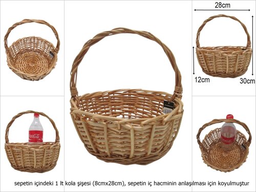 sd51309 no2 bal rengi dekorlu yuvarlak üstten saplı hasır sepet - 