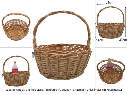 sd51310 no3 bal rengi dekorlu yuvarlak üstten saplı hasır sepet - 