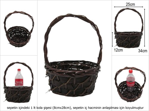 sd51311 no1 kahverengi yuvarlak üstten saplı hasır sepet - 