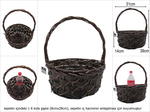 sd51312 no2 kahverengi yuvarlak üstten saplı hasır sepet - 