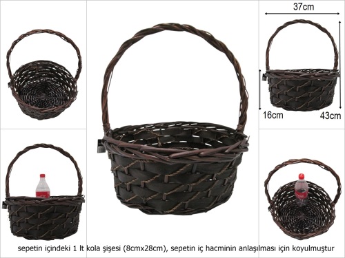 sd51313 no3 kahverengi yuvarlak üstten saplı hasır sepet - 