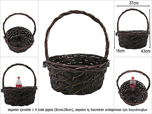 sd51313 no3 kahverengi yuvarlak üstten saplı hasır sepet - 