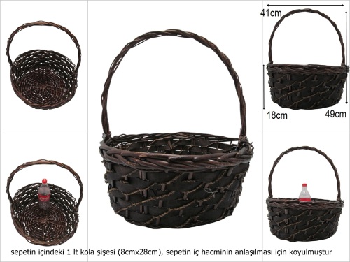 sd51314 no4 kahverengi yuvarlak üstten saplı hasır sepet - 