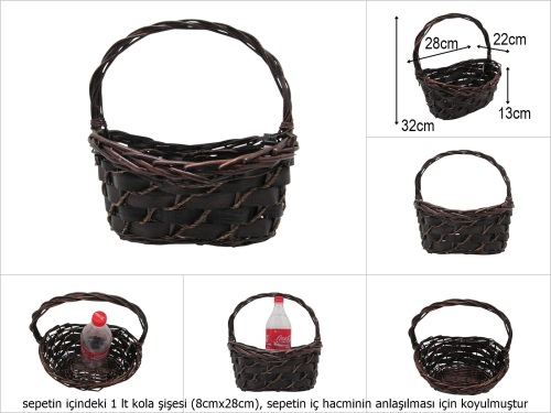 sd51315 no1 kahverengi oval üstten saplı hasır sepet - 