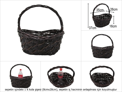 sd51316 no2 kahverengi oval üstten saplı hasır sepet - 
