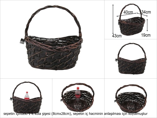 sd51317 no3 kahverengi oval üstten saplı hasır sepet - 