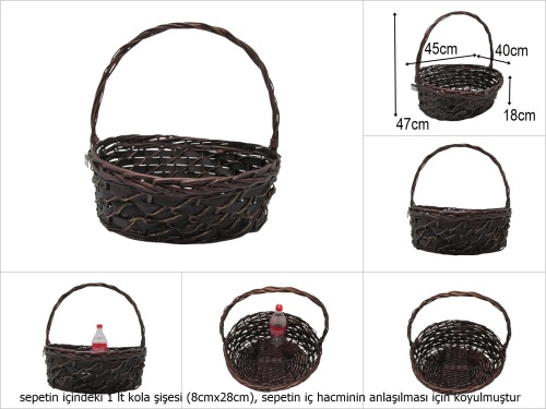 sd51318 no4 kahverengi oval üstten saplı hasır sepet - 