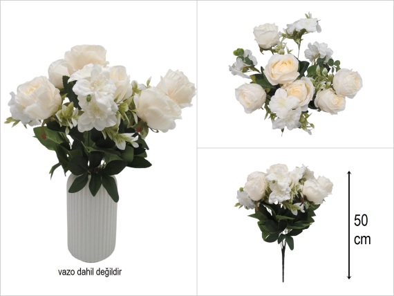 sd51321 dekoratif kırık beyaz yapay gül demeti - 1
