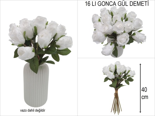 sd51328 beyaz yapay gonca gül demeti 16 lı - 
