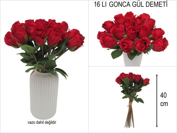 sd51329 kırmızı yapay gonca gül demeti 16 lı - 1