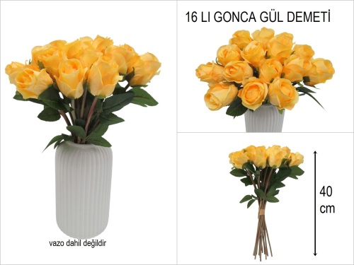 sd51330 sarı yapay gonca gül demeti 16 lı - 