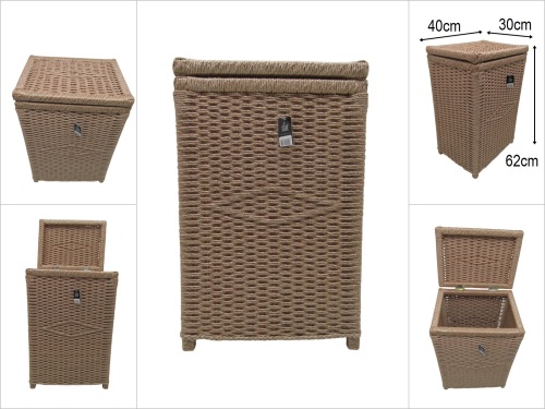 sd51357 AHŞAP İSKELET KASA ÜZERİNE HASIR GÖRÜNÜMLÜ SENTETİK İP ÖRÜLÜ KAKLI DERİN SEPET - 