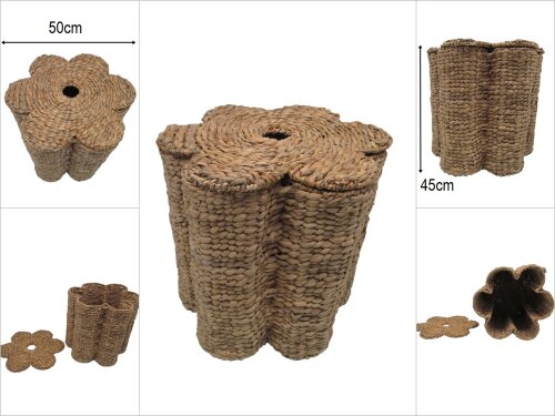 sd51359 çiçek dekorlu kapaklı derin hasır sepet - 