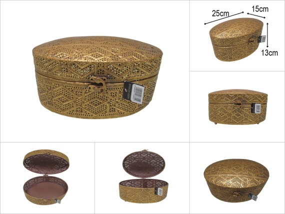 sd51362 dekoratif eskitme gold metal no1 otantik kapaklı oval kutu - 1