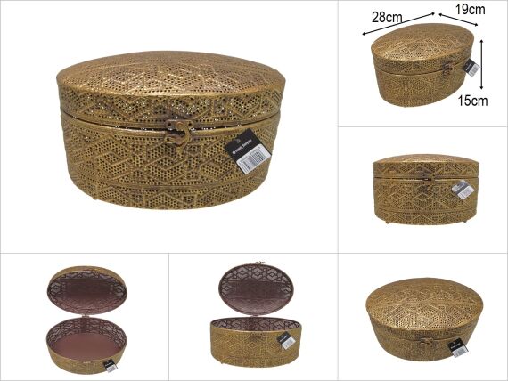 sd51363 dekoratif eskitme gold metal no2 otantik kapaklı oval kutu - 1