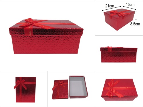 sd51397 kurdelalı no2 parlak kırmızı kabartma ciltli dikdörtgen hediye kutusu - 