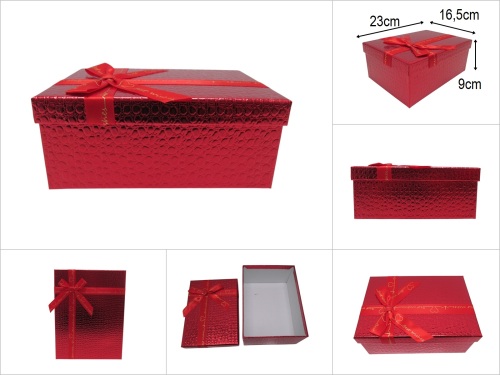 sd51398 kurdelalı no3 parlak kırmızı kabartma ciltli dikdörtgen hediye kutusu - 