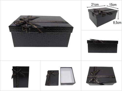 sd51407 kurdelalı no2 parlak siyah kabartma ciltli dikdörtgen hediye kutusu - 