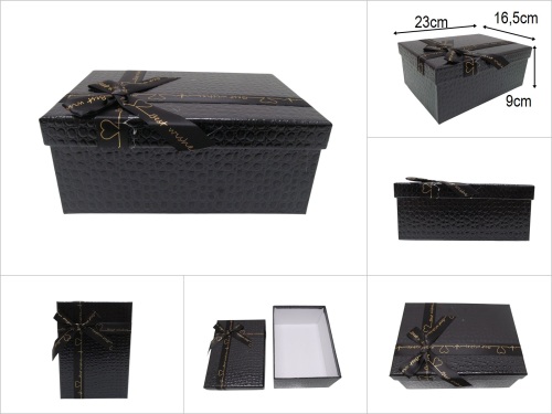 sd51408 kurdelalı no3 parlak siyah kabartma ciltli dikdörtgen hediye kutusu - 