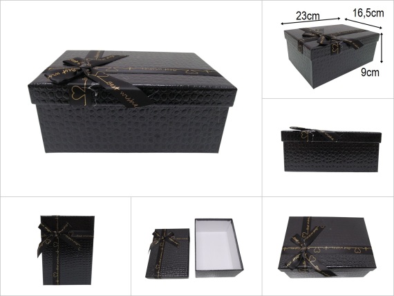 sd51408 kurdelalı no3 parlak siyah kabartma ciltli dikdörtgen hediye kutusu - 1