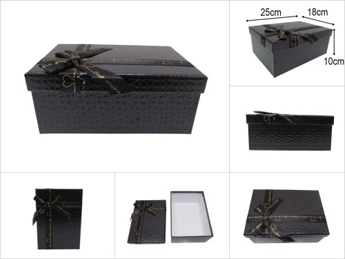 sd51409 kurdelalı no4 parlak siyah kabartma ciltli dikdörtgen hediye kutusu - 