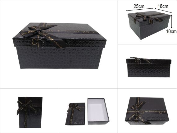 sd51409 kurdelalı no4 parlak siyah kabartma ciltli dikdörtgen hediye kutusu - 1