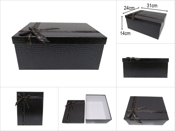 sd51412 kurdelalı no7 parlak siyah kabartma ciltli dikdörtgen hediye kutusu - 1