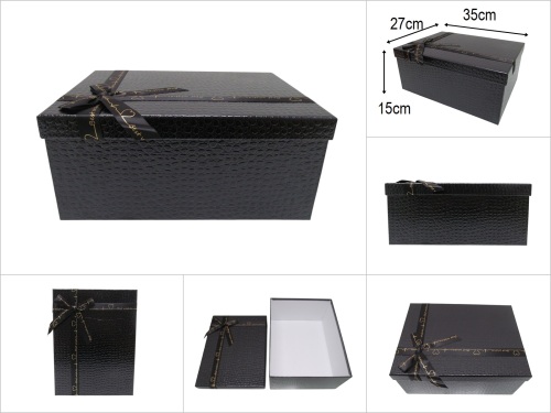 sd51414 kurdelalı no9 parlak siyah kabartma ciltli dikdörtgen hediye kutusu - 