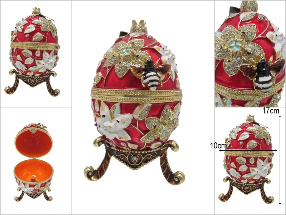 sd51891 swarovski taşlı arı ve çiçek dekorlu yumurta kutu - 1