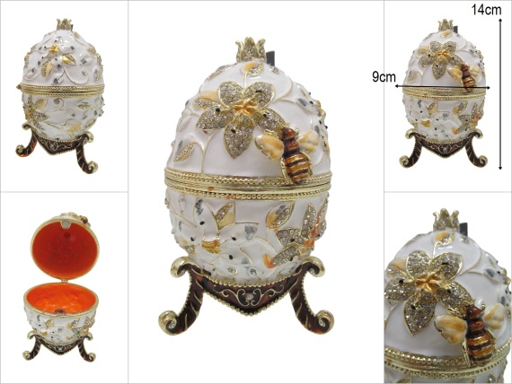 sd51893 swarovski taşlı arı ve çiçek dekorlu yumurta kutu - 1