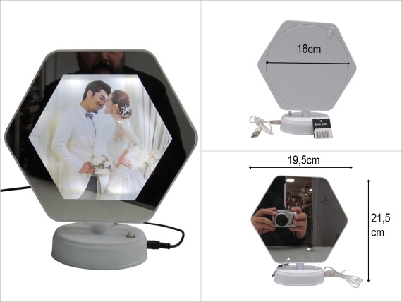 sd51901 beyaz altıgen ışıklı ayna + fotoğraf çerçevesi - 1