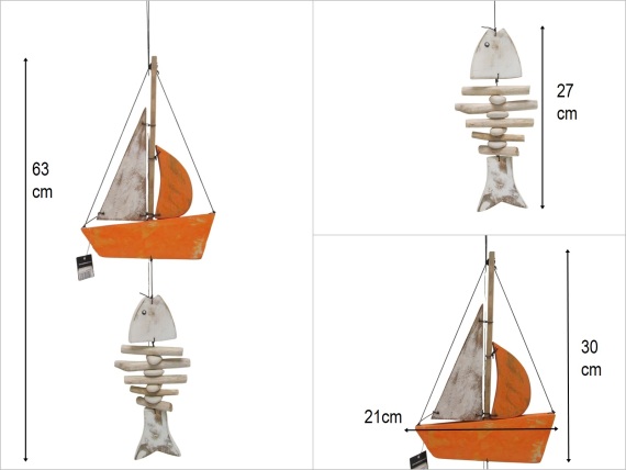sd51920 eskitme ahşap kılçık balık dekorlu yelkenli sarkıt süs - 1