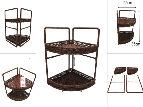 sd51964 metal iskelet üzerine pvc örülü 2 katlı tezgah üstü dekoratif köşe raf - 